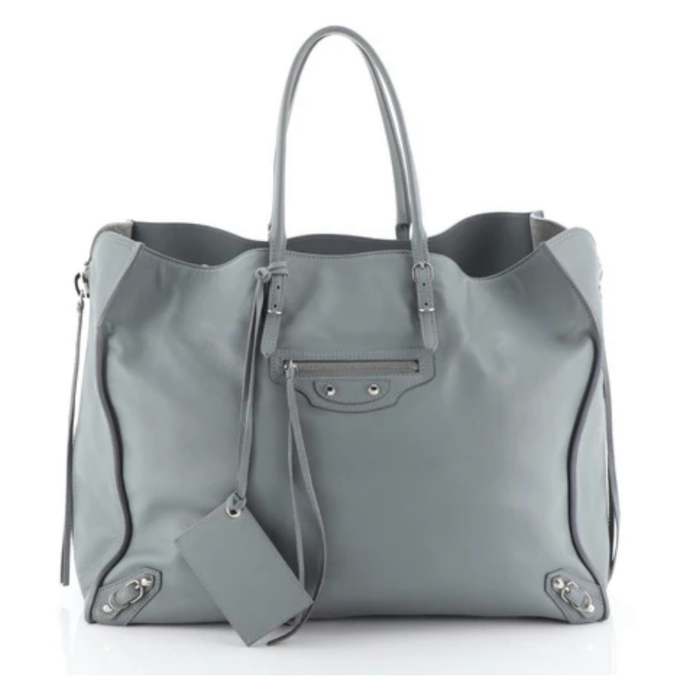 Balenciaga Light Gray Papier A4 Zip Around Classic Studs Bag Leather Large